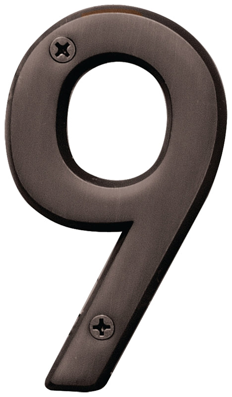 Hy-Ko Prestige Series BR-42OWB/9 House Number, Character: 9, 4 in H Character, Bronze Character, Solid Brass