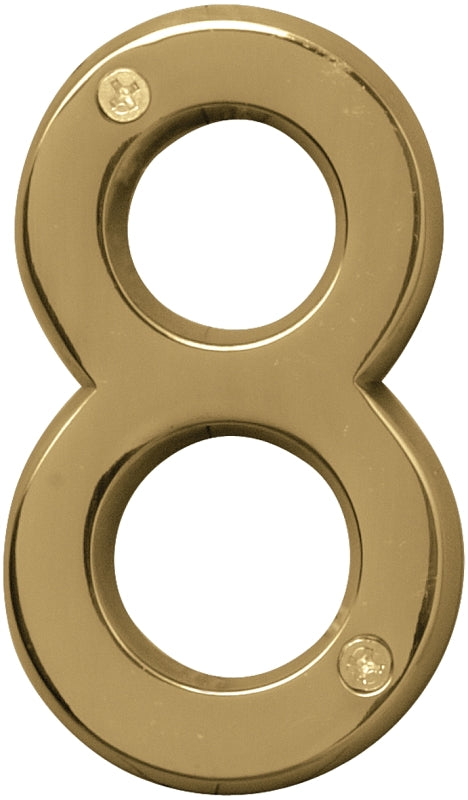Hy-Ko Prestige Series BR-42PB/8 House Number, Character: 8, 4 in H Character, Brass Character, Solid Brass