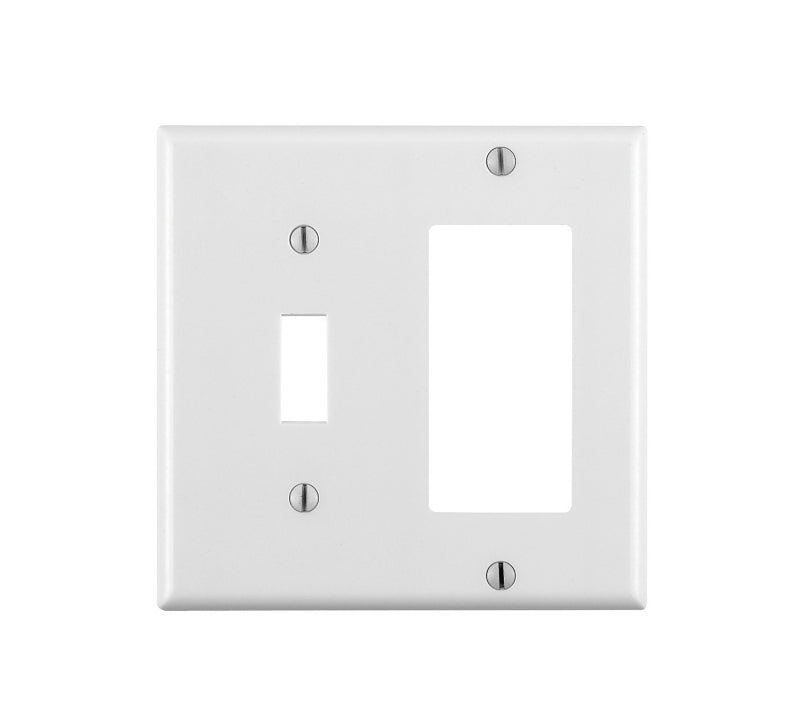 Leviton 80405-W Combination Wallplate, 4-1/2 in L, 4-9/16 in W, 2 -Gang, Thermoset Plastic, White, Smooth