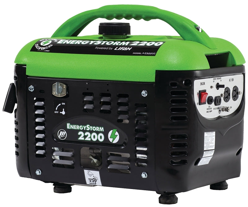 Lifan ES2200SC Portable Generator, 17 A, 120 V, 2200 W Output, Octane Gas, 1 gal Tank, 6 hr Run Time, Recoil Start