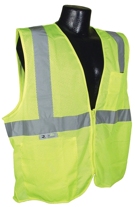 Radwear SV2ZGM-XL Economical Safety Vest, XL, Unisex, Fits to Chest Size: 28 in, Polyester, Green/Silver, Zipper
