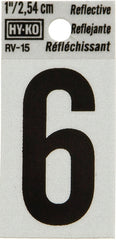 Hy-Ko RV-15/6 Reflective Sign, Character: 6, 1 in H Character, Black Character, Silver Background, Vinyl