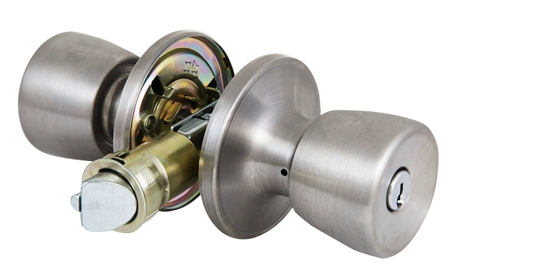 ProSource T-5764SS-ET Mobile Home Entry Lockset, Knob Handle, Stainless Steel, Brass, KA3, KW1 Keyway, 3 Grade