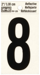 Hy-Ko RV-25/8 Reflective Sign, Character: 8, 2 in H Character, Black Character, Silver Background, Vinyl