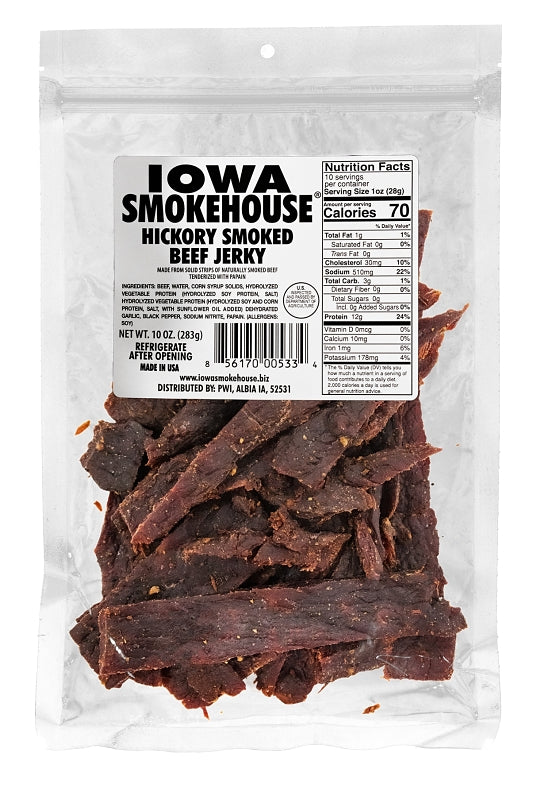 Iowa Smokehouse IS-10JH Beef Jerky, Hickory, 10 oz, Pack