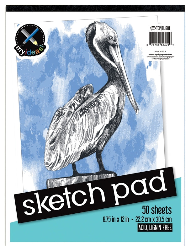 Top Flight 4807103 Sketch Pad, Drawing Sheet, 8-3/4 in L x 12 in W Sheet, 50-Sheet