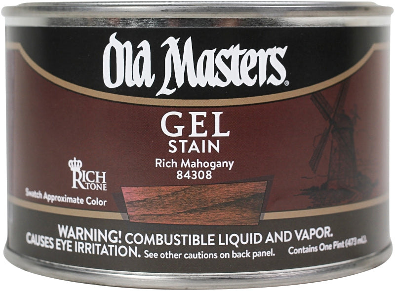 Old Masters 84308 Gel Stain, Rich Mahogany, Liquid, 1 pt, Can