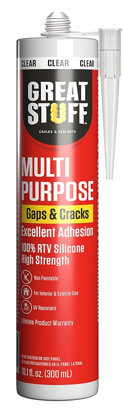 Great Stuff 99ALLP3000 Multi-Purpose Caulk, Clear, 24 hr Curing, 41 to 104 deg F, 10.1 fl-oz, Cartridge
