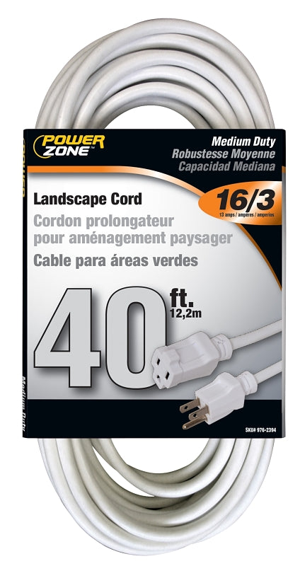 PowerZone OR883628 Extension Cord, 16 AWG Cable, 40 ft L, 125 V, White