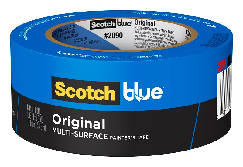 ScotchBlue 2090-48A Painter's Tape, 60 yd L, 1.88 in W, Crepe Paper Backing, Blue