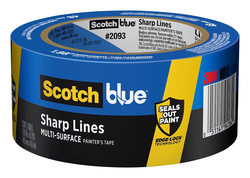 ScotchBlue 2093EL-48N Painter's Tape, 60 yd L, 1.88 in W, Smooth Crepe Paper Backing, Blue