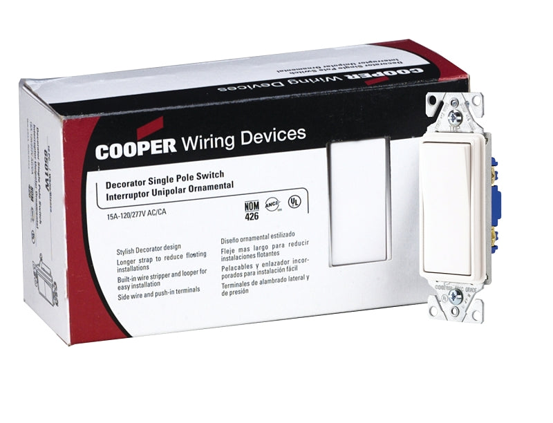 Eaton Wiring Devices 7500 Series 7501W-JP-C Rocker Switch, 15 A, 120/277 V, SPST, Lead Wire Terminal, -20 to 60 deg C