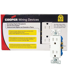 Eaton Wiring Devices TR1107W10 Duplex Receptacle, Nylon, White, 2-Pole, 15 A, 125 V, Push-in, Side Wiring, NEMA: 5-15R