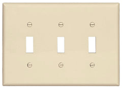 Eaton PJ3LA Switch Wallplate, 4.87 in L, 6-3/4 in W, 3-Gang, Polycarbonate, Light Almond, High-Gloss