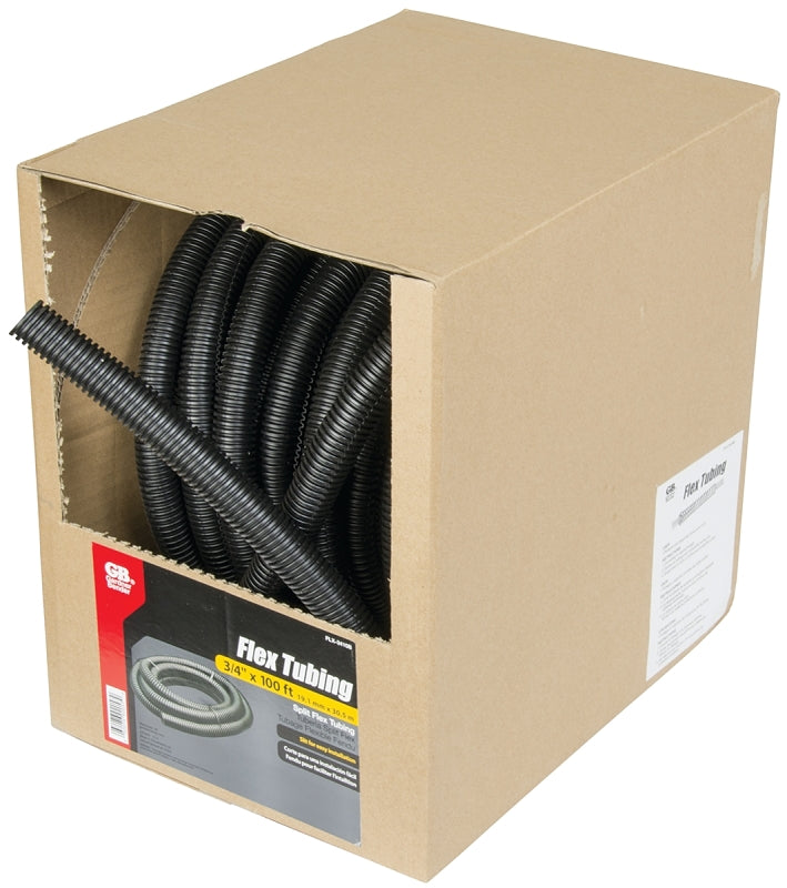GB FLX-3410B Split Tubing, 3/4 in Dia, 100 ft L, Polypropylene, Black