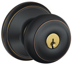 Schlage Georgian Series F51AGEO716 Entry Knob Set, Knob Handle, Aged Bronze, Metal, C Keyway, Residential, Grade 2 Grade
