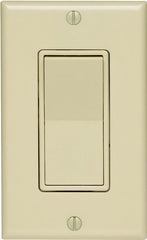 Decora C25-05671-02I Rocker Switch with Wallplate, 15 A, 120/277 V, SPST, Lead Wire Terminal, Ivory