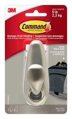 Command FC13-BN-C Adhesive Hook, 1.49 in W, Metal, Brushed Nickel, 5 lb