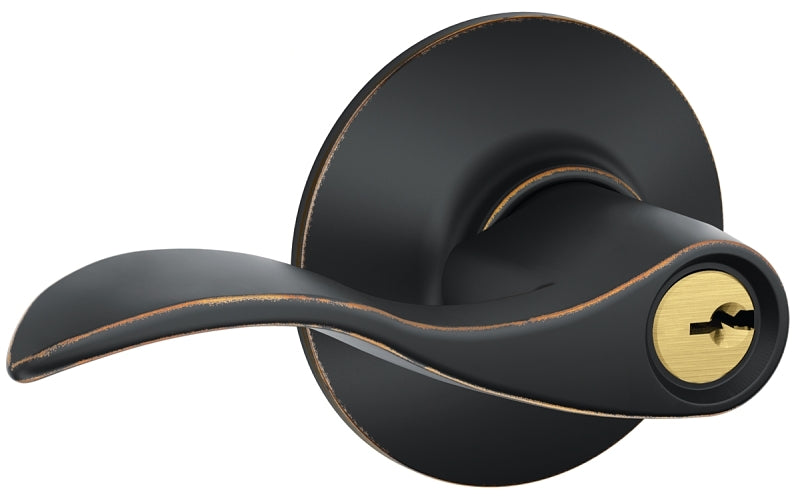Schlage Accent Series F51A ACC 716 Entry Door Handleset Lockset, Mechanical Lock, Aged Bronze, Lever Handle, Metal