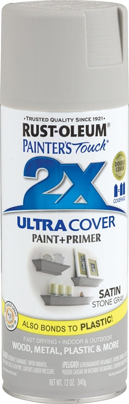 2X Ultra Cover 334086 Spray Paint, Satin, Stone Gray, 12 oz, Can