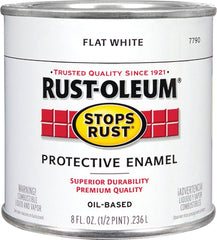 Rust-Oleum Stops Rust 7790730 Enamel Paint, Oil, Flat, White, 0.5 pt, Can, 50 to 110 sq-ft/qt Coverage Area