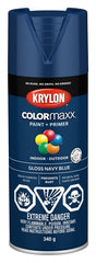 Krylon COLORmaxx K05529007 Spray Paint, Gloss, Navy Blue, 12 oz, Aerosol Can