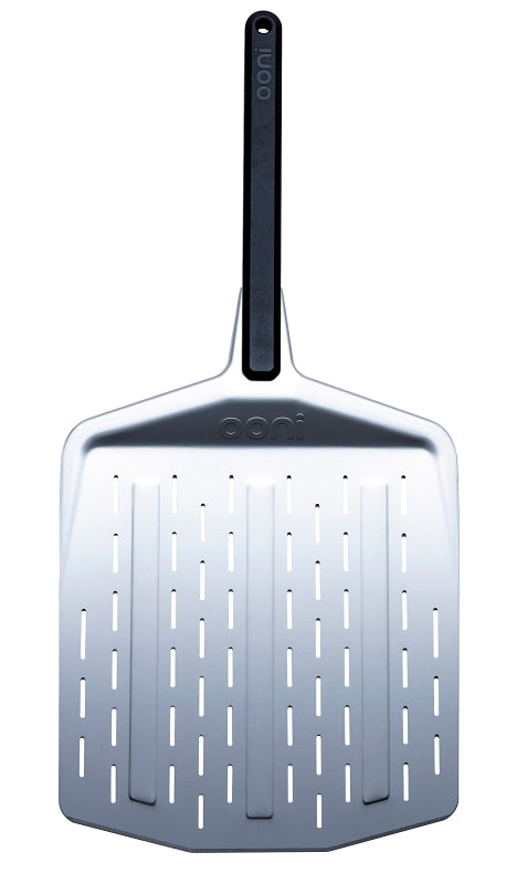 Ooni UU-P06401 Perforated Pizza Peel, 26 x 12 x 1.18 in Dimensions, Aluminum Blade, Black Handle, Dishwasher Safe: No