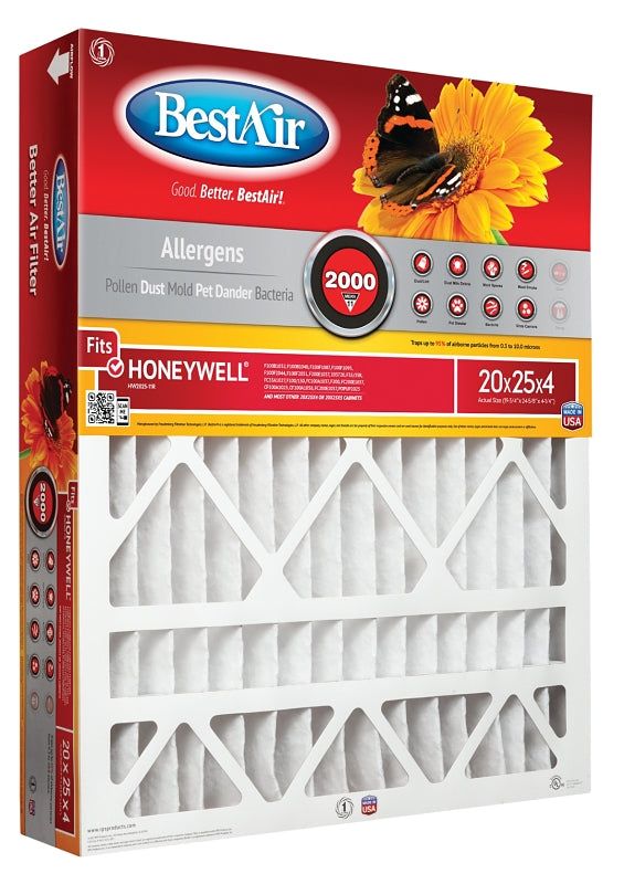 BestAir HW2025-11R Air Cleaning Furnace Filter, 25 in L, 20 in W, 11 MERV, 1000 to 1200 MPR