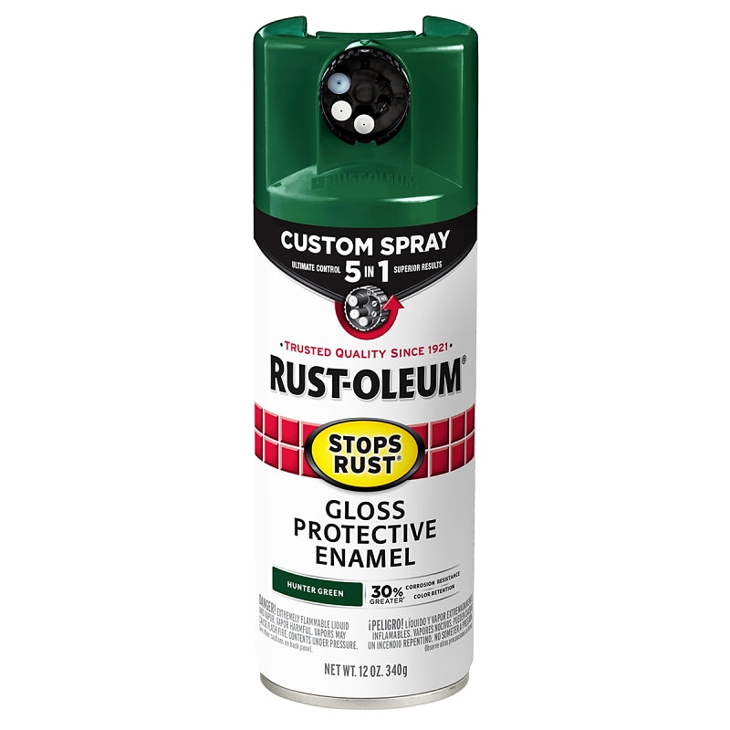 Stops Rust 376891 5-In-1 Enamel Paint, Gloss, Hunter Green, 12 oz, Aerosol Can