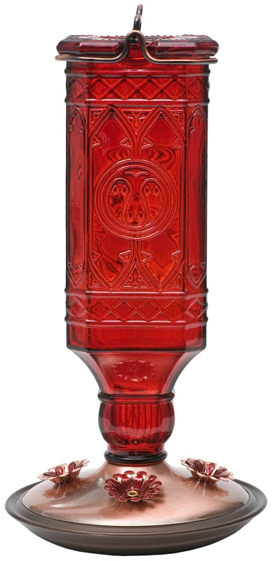 Perky-Pet 8116-2 Bird Feeder, 24 oz, 4-Port/Perch, Glass, Red