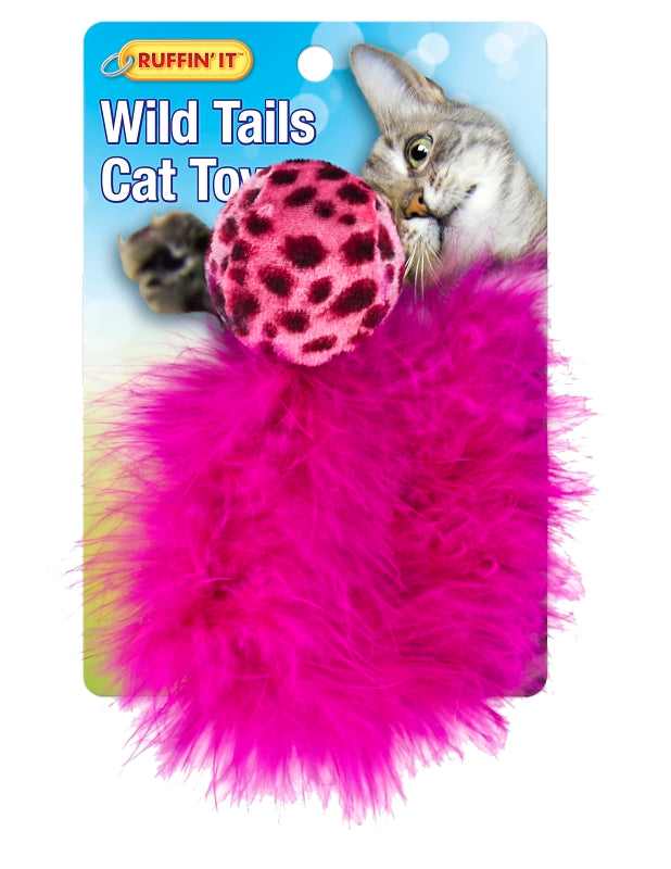 Ruffin'It 32027 Cat Toy, Ball with Feather Tail, Plush, Assorted