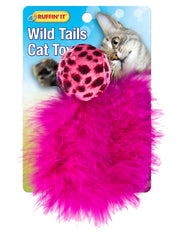 Ruffin'It 32027 Cat Toy, Ball with Feather Tail, Plush, Assorted