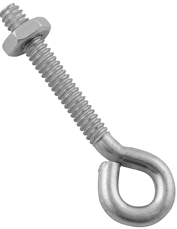 National Hardware N221-069 Eye Bolt, #10-24 Thread, 1-1/4 in L Thread, 0.28 in ID Dia Eye, 1.41 in L Shank, Steel, Zinc