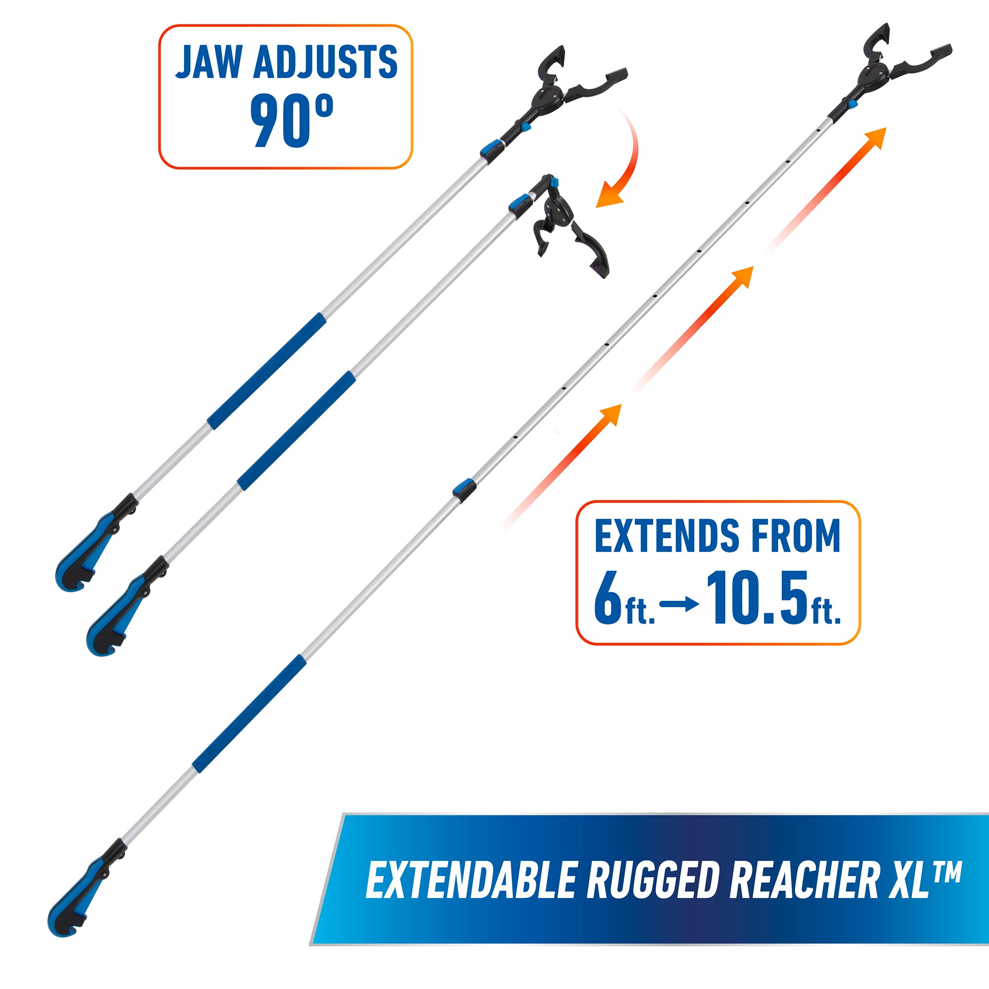 Unger Professional 981340 Rugged Reacher XL Grabber, 6 to 10.5 ft L Handle