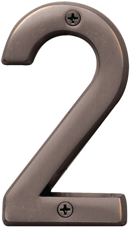 Hy-Ko Prestige Series BR-42OWB/2 House Number, Character: 2, 4 in H Character, Bronze Character, Solid Brass
