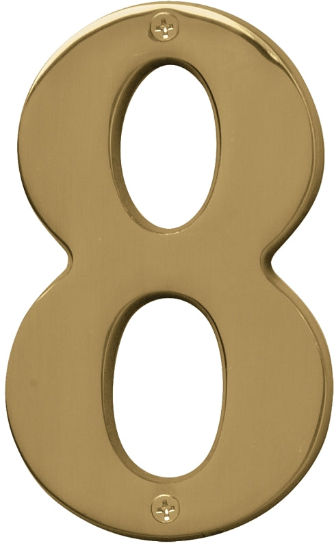 Hy-Ko Prestige Series BR-51PB/8 House Number, Character: 8, 5 in H Character, Brass Character, Solid Brass