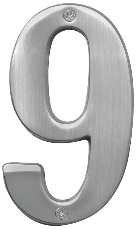 Hy-Ko Prestige Series BR-51SN/9 House Number, Character: 9, 5 in H Character, Nickel Character, Solid Brass