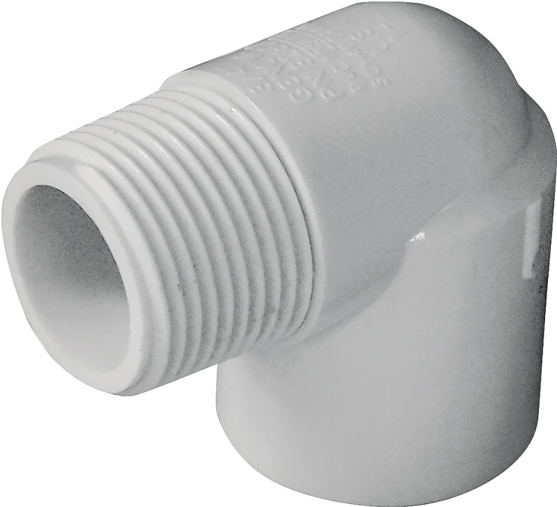 Lasco 410007BC Street Pipe Elbow, 3/4 in, MPT x Slip, 90 deg Angle, PVC, White, SCH 40 Schedule