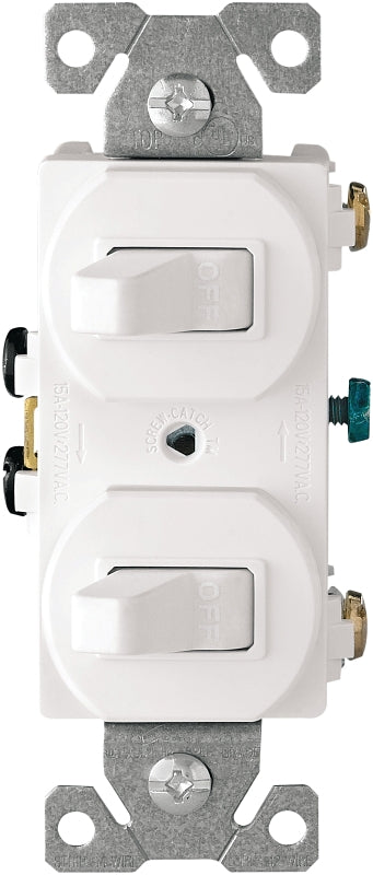 Eaton Wiring Devices 271W-BOX Combination Toggle Switch, 15 A, 120/277 V, SPDT, Screw Terminal, White