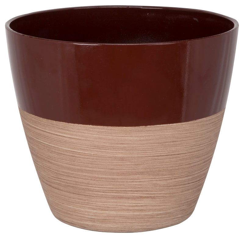 Landscapers Select Planter, 8 in Dia, Round, Resin, Red/Wood