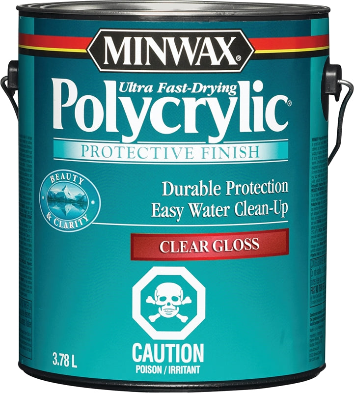 Minwax Polycrylic 32004 Protective Finish, Gloss, Liquid, Clear, 1 gal, Can