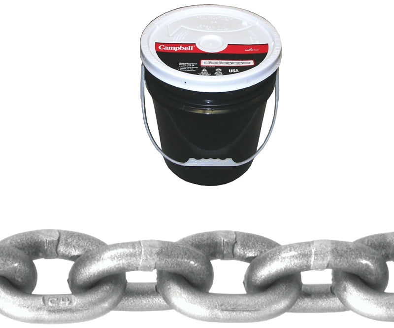 Campbell 0181423 High-Test Chain, 1/4 in, 150 ft L, 2600 lb Working Load, 43 Grade, Carbon Steel, Zinc