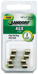 Jandorf 60657 Fast Acting Fuse, 2 A, 250 V, 100 A, 10 kA Interrupt, Glass Body