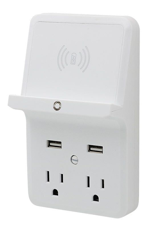 PowerZone ORPBUWC01 Outlet Tap, 2.5 A, 2-USB Port, 2-Outlet, White
