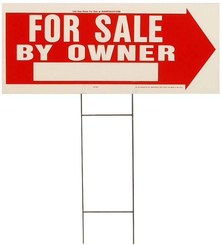 Hy-Ko RS-802 Lawn Sign, For Sale By Owner, White Legend, Plastic, 24 in W x 9-1/2 in H Dimensions