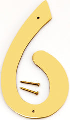 Hy-Ko BR-40/6 House Number, Character: 6, 4 in H Character, 2-1/2 in W Character, Brass Character, Brass
