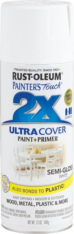 2X Ultra Cover 334098 Spray Paint, Semi-Gloss, White, 12 oz, Can