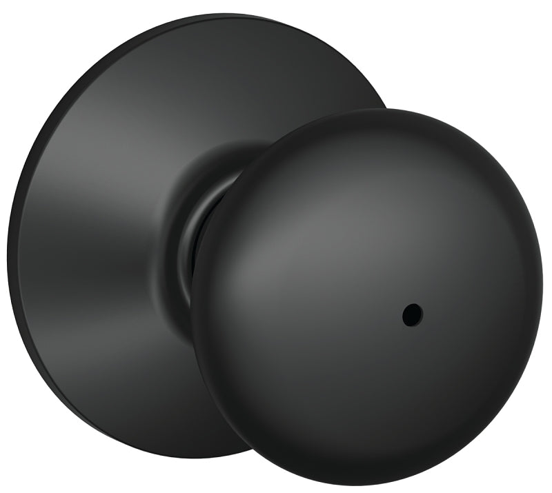 Schlage Plymouth Series F40 PLY 622 Privacy Lockset, Round Design, Knob Handle, Matte Black, Metal, Yes