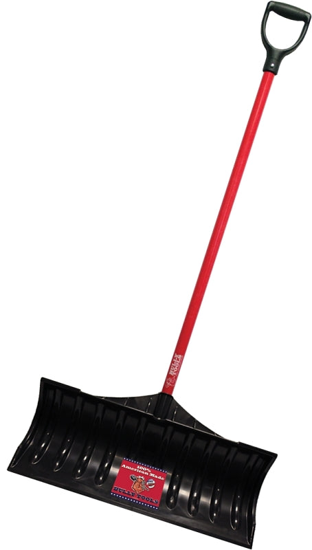 BULLY Tools 92813 Snow Pusher, 27 in W Blade, Plastic Blade, Fiberglass Handle, D-Shaped Handle, 47 in L Handle