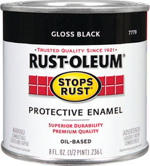 Rust-Oleum Stops Rust 7779730 Enamel Paint, Oil, Gloss, Black, 0.5 pt, Can, 50 to 90 sq-ft/qt Coverage Area